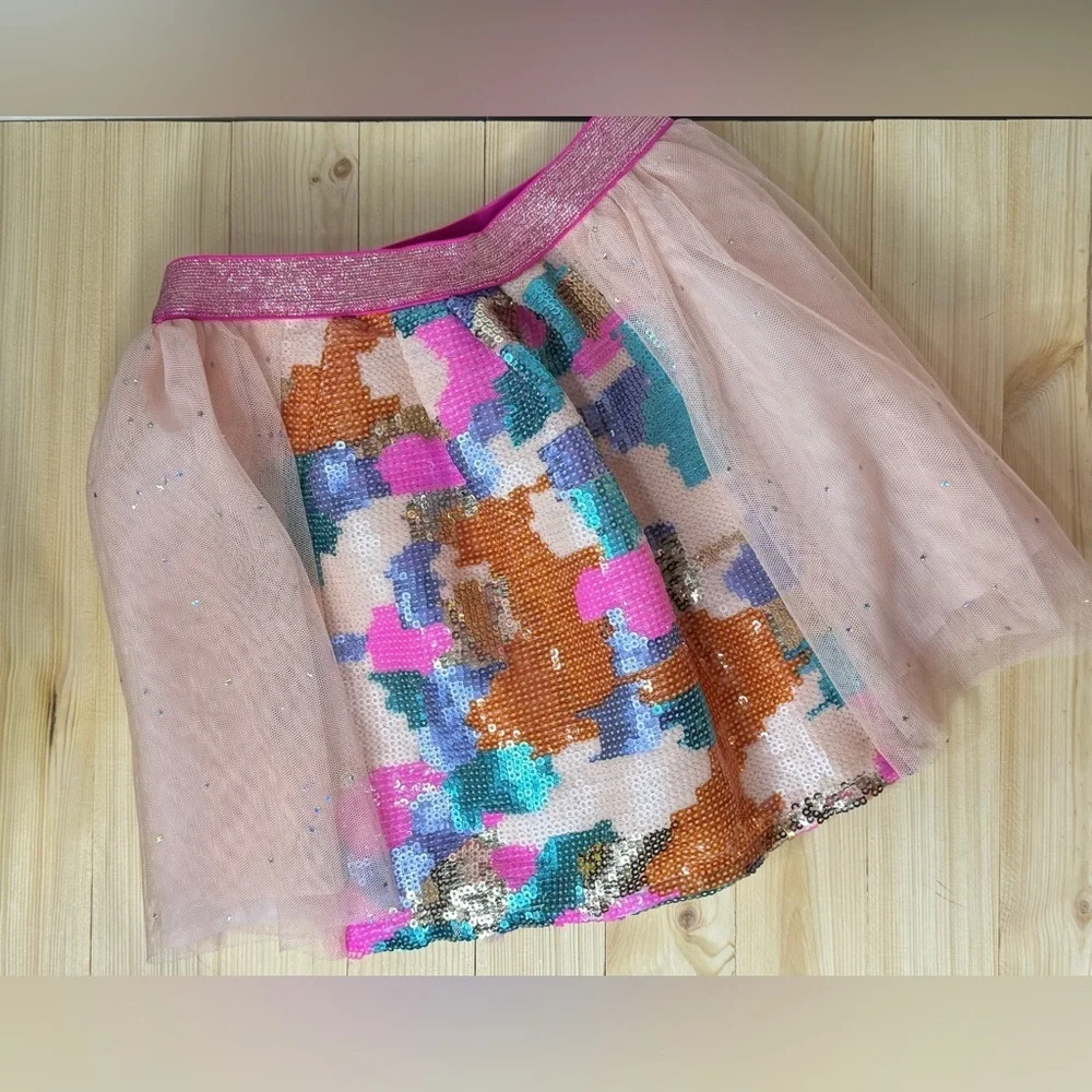 Cat & Jack Girls Sequin Tulle Skirt Pink Sparkle Party XS 4/5 NWT